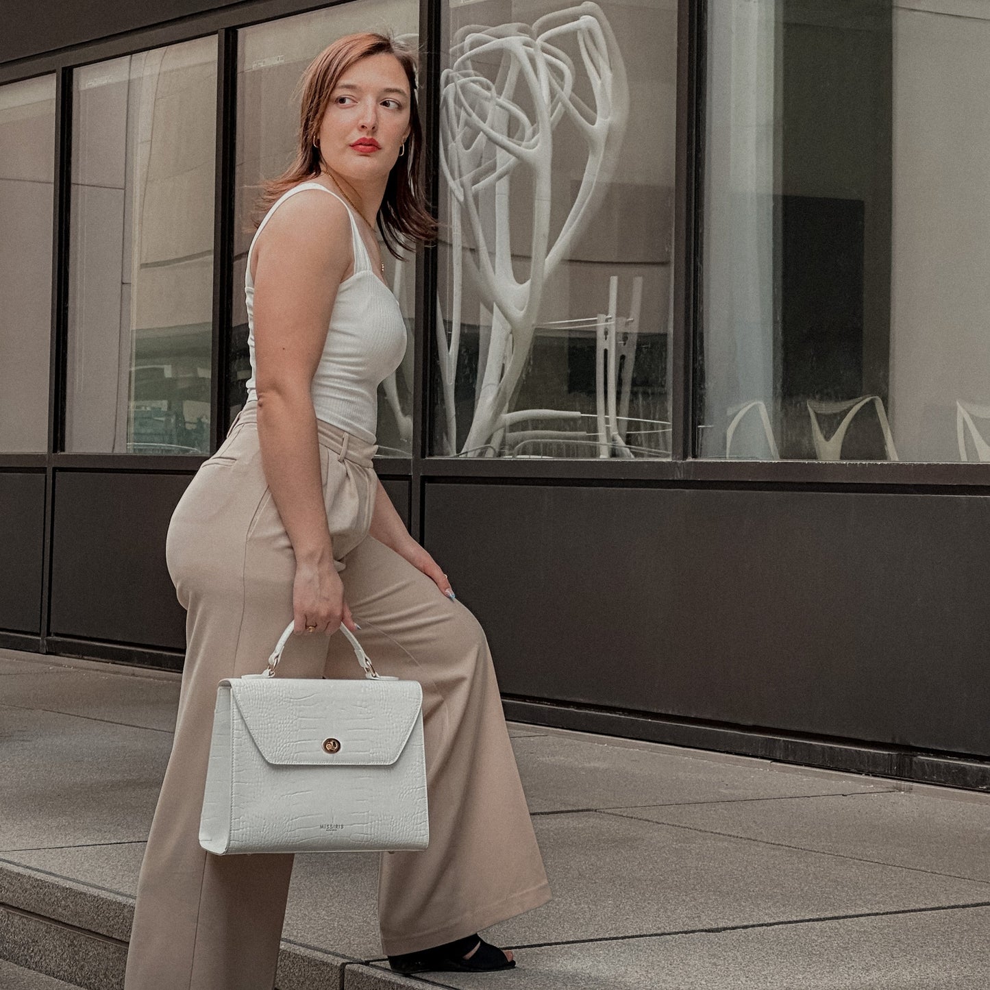 Miss Aya - Vegan Leather Convertible Bag - Croco White