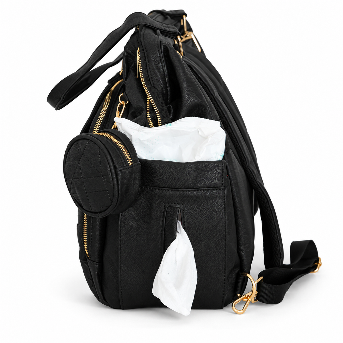 Miss Mama - Black (Vegan Leather diaper bag & backpack)