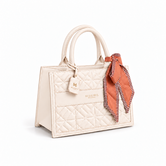 Miss Blair - Cream (Structured Quilted Vegan Leather Handbag)