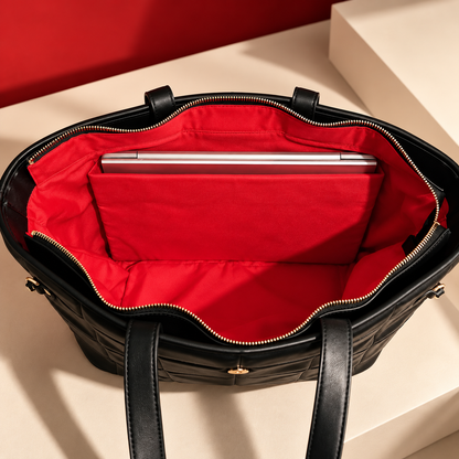 Miss Jackie - Black (Quilted Vegan Leather Tote Bag)