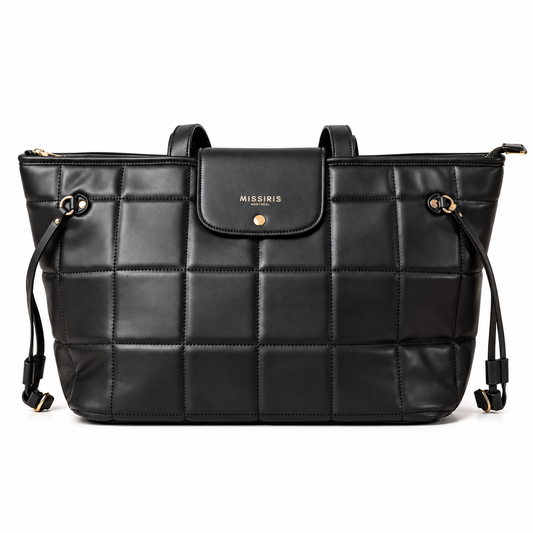 Miss Jackie - Black (Quilted Vegan Leather Tote Bag)