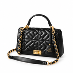 Miss Coco - Black (Quilted Vegan Leather Handbag with Expandable Capacity)