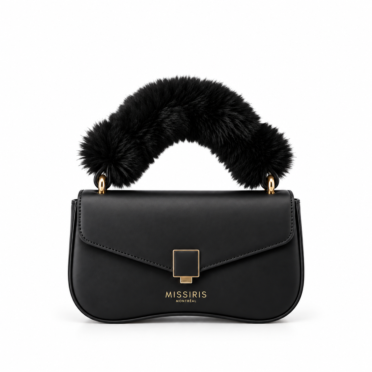 Miss Zuri - Noir (Sac à main en cuir végane avec ganse en fausse fourrure amovible)