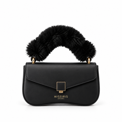 Miss Zuri - Noir (Sac à main en cuir végane avec ganse en fausse fourrure amovible)