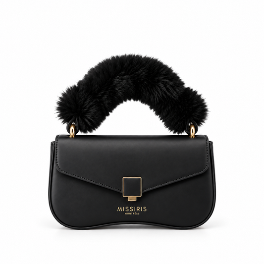 Miss Zuri - Noir (Sac à main en cuir végane avec ganse en fausse fourrure amovible)