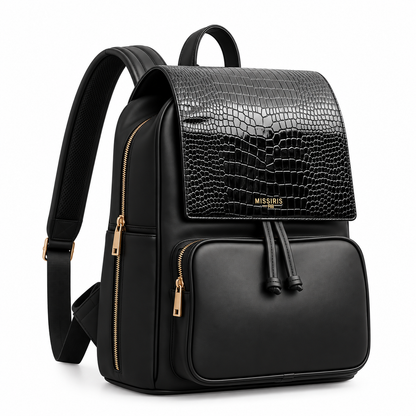 Miss Cleopatra - Black (Croc-Embossed Vegan Leather Backpack)