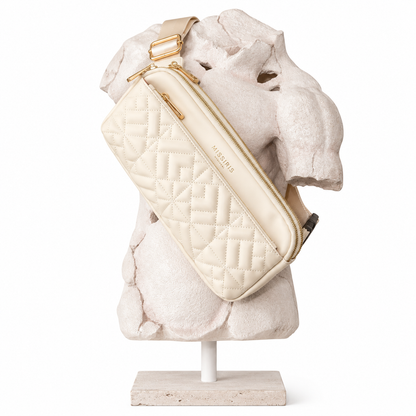 Miss Xena - Crème (Sac banane matelassé en cuir végane – Porté taille ou bandoulière)