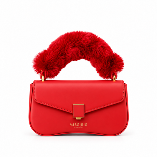 Miss Zuri - Rouge (Sac à main en cuir végane avec ganse en fausse fourrure amovible)