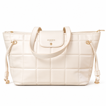 Miss Jackie - Cream (Quilted Vegan Leather Tote Bag)