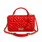 Miss Coco - Red (Quilted Vegan Leather Handbag with Expandable Capacity)
