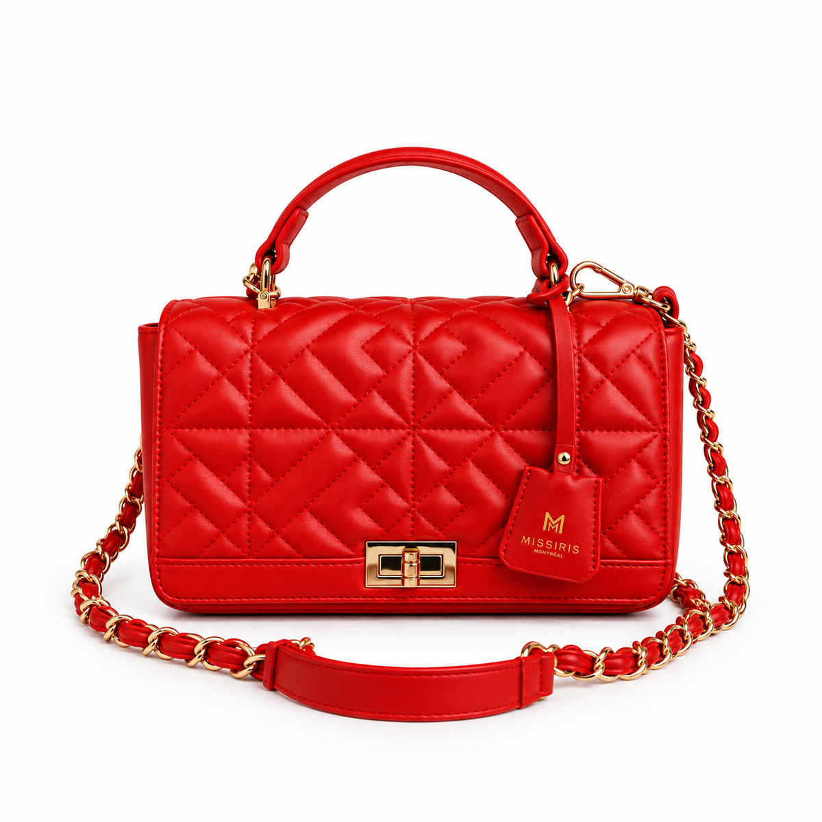 Miss Coco - Rouge (Sac à main matelassé en cuir végane à capacité extensible)