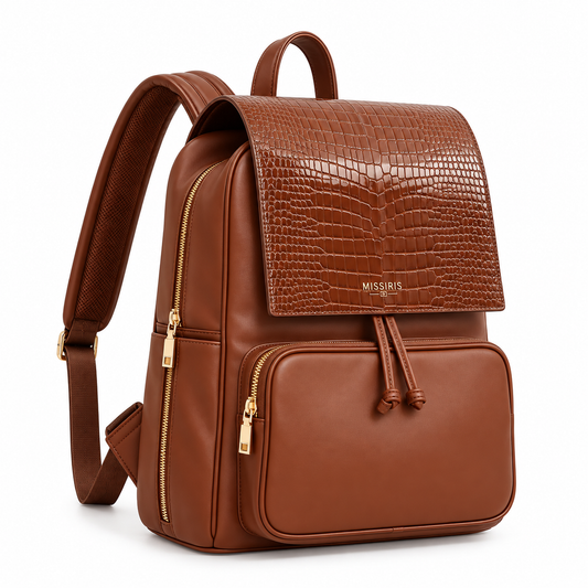 Miss Cleopatra - Brown (Croc-Embossed Vegan Leather Backpack)